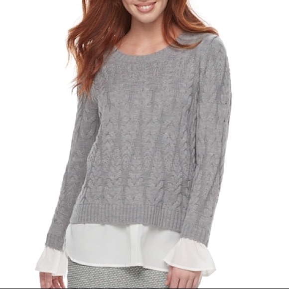 Elle Sweaters - ELLE Layered Cable Knit Gray Sweater